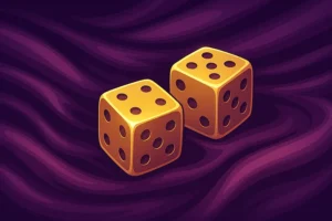 a pair of dice on purple satin sheets